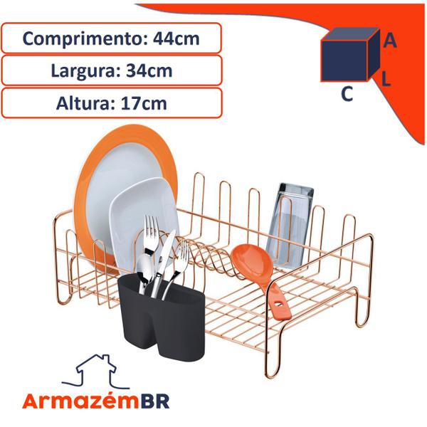 Imagem de Escorredor De Louça Para Pratos Copos Porta Talheres Pia Cozinha Rose Gold - 1002RG Future