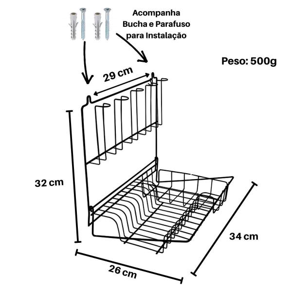 Imagem de Escorredor De Louça Parede Suspenso Preto 10 Pratos 5 Copos