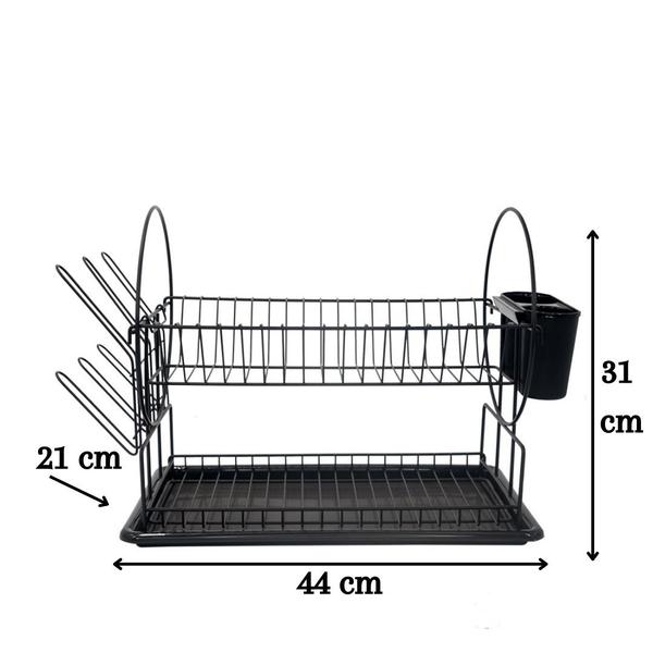 Imagem de Escorredor de louça paris preto 19 pratos 2 andares com porta-talheres e bandeja coletora removível - westingbybsmix