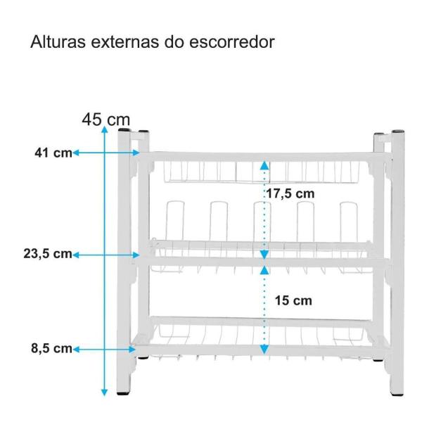 Imagem de Escorredor de Louça Pia 3 Andares De Aço Desmontavel podendo ser de 2 Andares Branco CC