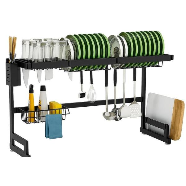 Escorredor de Louça Suspenso 85cm Organizador Modular 24 Pratos com Ganchos, Porta Copos e Talheres - NOTUZ