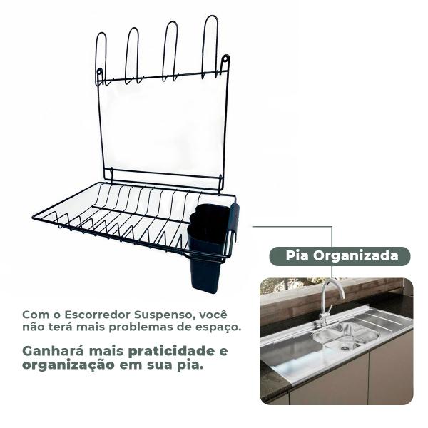 Imagem de Escorredor De Louça Suspenso Cozinha  Pratos 2 Andares Suspenso Porta Copo Pratos