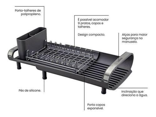 Imagem de Escorredor De Louça Tramontina Compacto Plurale Preto Inox