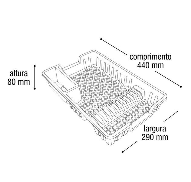 Imagem de Escorredor De Louças 12 Pratos Cinza 44X29X8Cm Arqplast