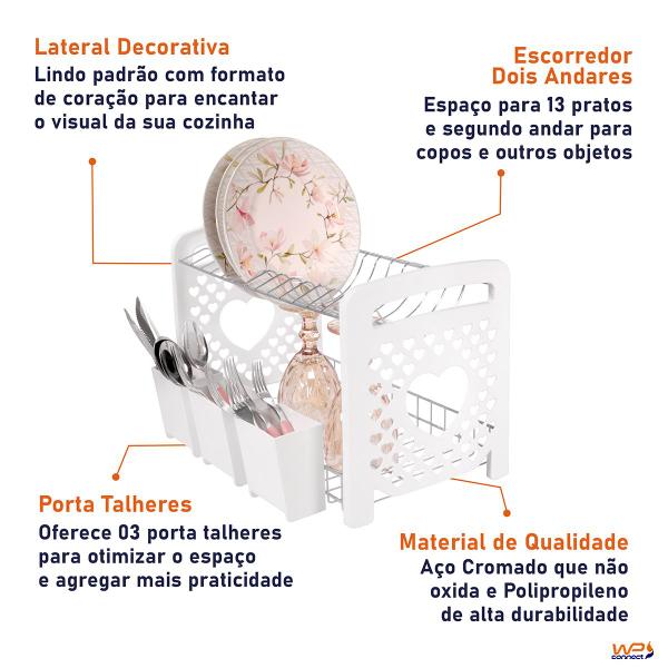 Imagem de Escorredor de Louças 13 Pratos Porta Talheres Lateral Coração