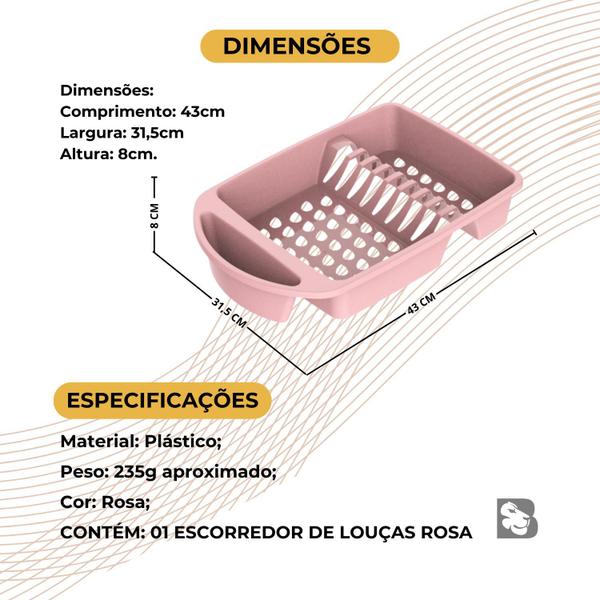 Imagem de Escorredor de Louças de Plástico Secagem Organizada Cozinha Pia Area Separada Copos Pratos Talheres