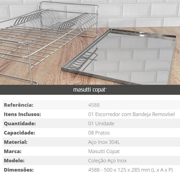 Imagem de Escorredor de Louças para Bancada com Bandeja Removível Masutti Copat em Aço Inox