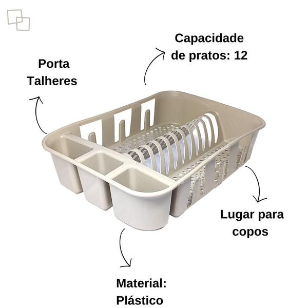 Imagem de Escorredor de louças Pratos Copos e Talheres para Pia Organizador de Cozinha Plastico Nitronplast