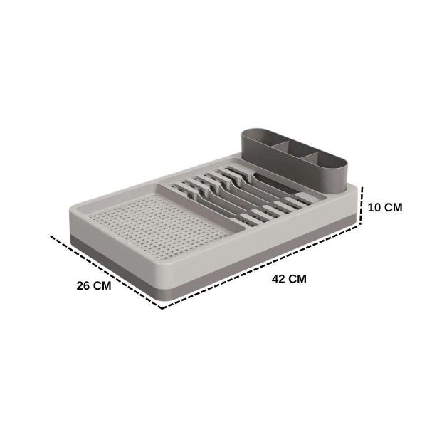 Imagem de Escorredor De Louças Pratos Flat 3 Em 1 Com Bandeja Cinza