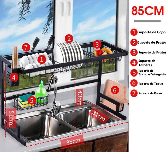 Imagem de Escorredor De Louças Rack 85 Cm Organizador de Cozinha Suspenso - AMG