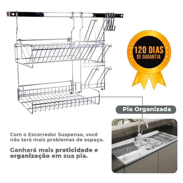 Imagem de Escorredor de Louças Suspenso Organizador Pia Rack Barra Modular Aço Cook Home -  Preto