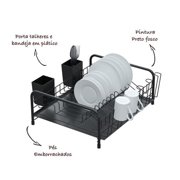 Imagem de Escorredor de Louças Tubular com Bandeja e Porta Talheres Plástico - Stolf