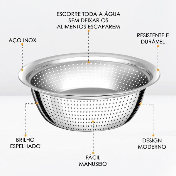 Imagem de Escorredor De Macarrão Inox Lava Coar Multiuso Cozinha 24 Cm