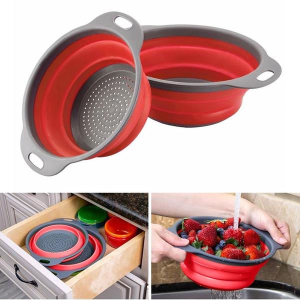 Imagem de Escorredor De Macarrão Retrátil de Silicone para Salada Frutas Legumes Cozinha Multiuso Dobrável