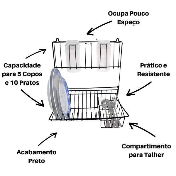 Imagem de Escorredor De Parede Suspenso De Prato Louça Dobrável Preto