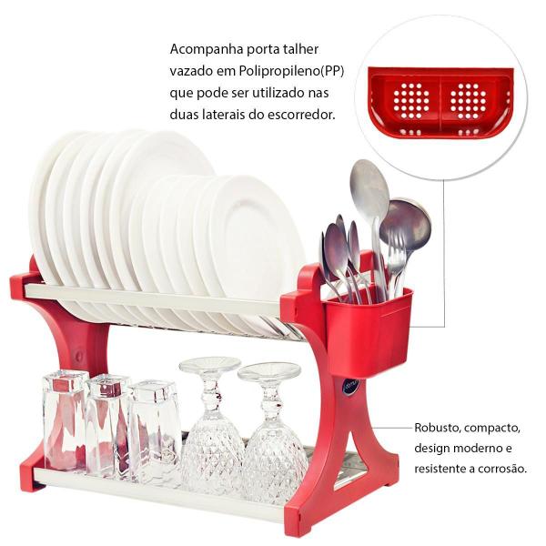 Imagem de Escorredor De Pratos Alto Vermelho Inox 16 Pratos