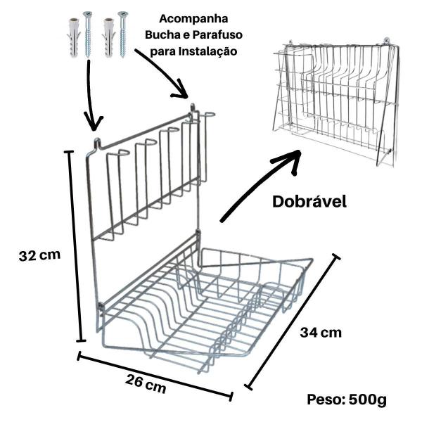 Imagem de Escorredor De Pratos De Parede Suspenso Dobrável 10 Pratos
