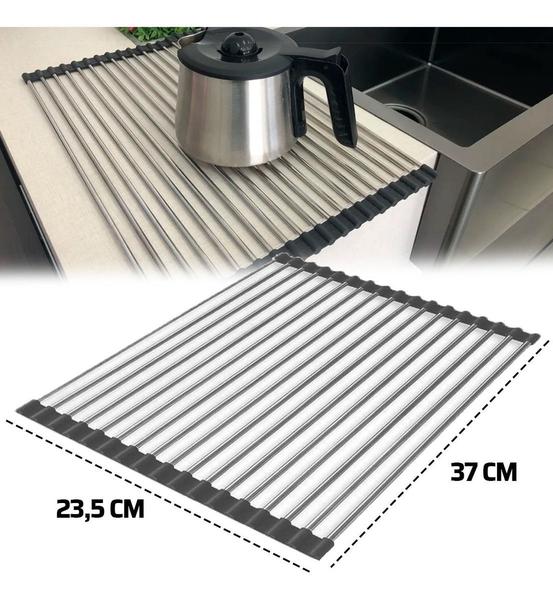 Imagem de Escorredor De Pratos Inox 37 Cm Louças Esteira Multifunções