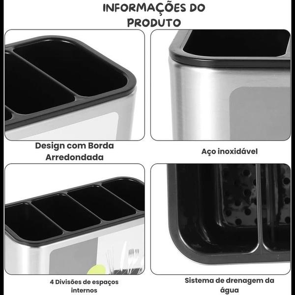 Imagem de Escorredor de Talheres Aço Inox Organizador de Utensílios Cozinha Suporte Para Talheres Louças Multiuso