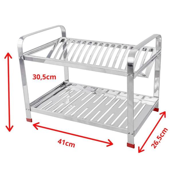 Imagem de Escorredor Inox 16 Pratos Montado com Detalhes em Vermelho