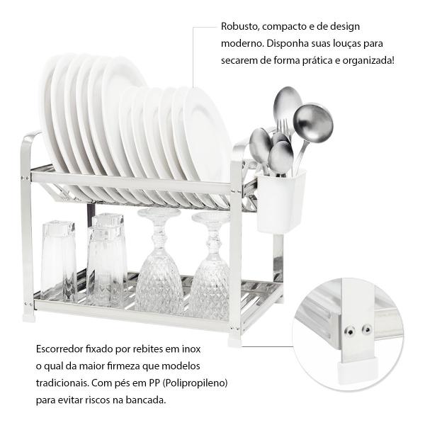 Imagem de Escorredor Inox 16 Pratos Montado com Porta Talheres