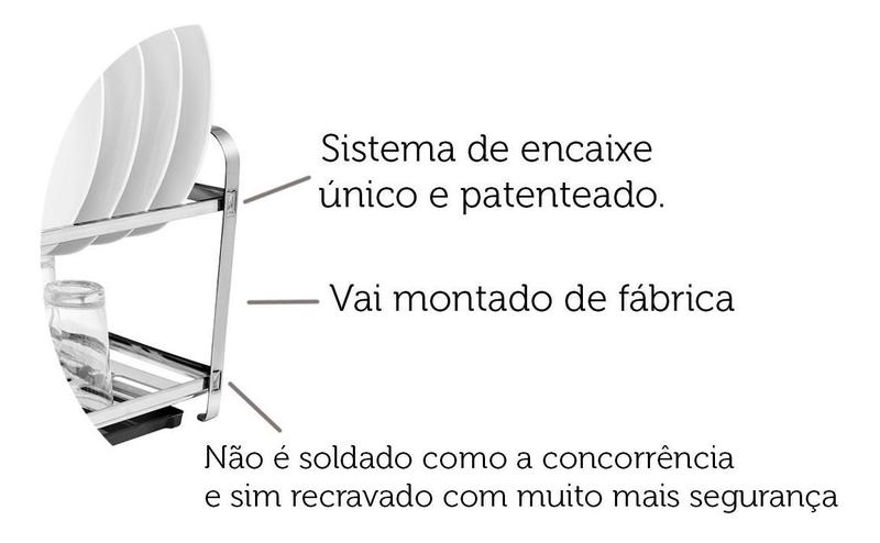 Imagem de Escorredor Inox 16 Pratos Porta Talher Inox Bandeja Coletora Preta