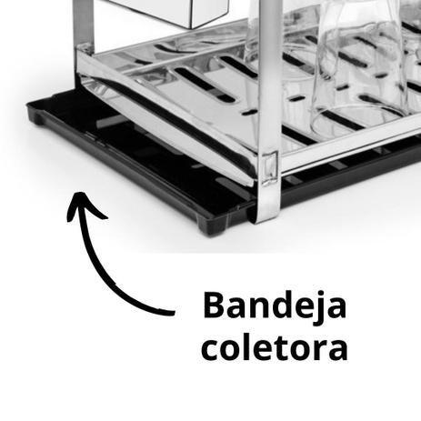 Imagem de Escorredor Inox 16 Pratos Porta Talher Inox Bandeja Coletora Preta