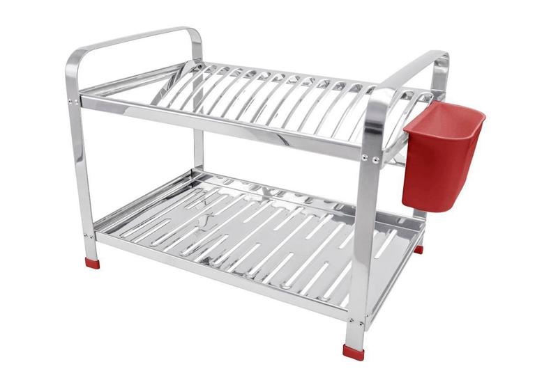 Imagem de Escorredor Inox 16 Pratos Vermelho  Porta Talher em PP