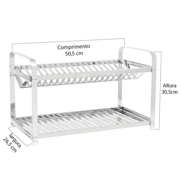 Imagem de Escorredor Inox 20 Pratos Montado Com Porta Talheres