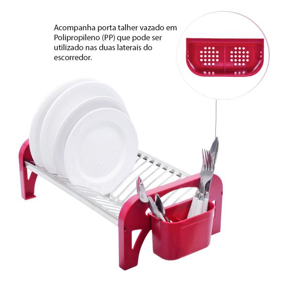 Imagem de Escorredor Inox Compacto Vermelho Porta Talher 16 Pratos