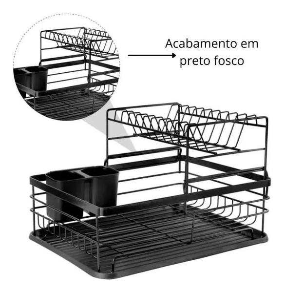 Imagem de Escorredor Louca Evolucao 2 Andares Porta Talher Inox Preto