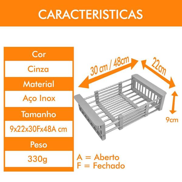 Imagem de Escorredor Pia Ajustavel Inoxidavel Resistente Multifoncinal