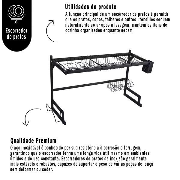 Imagem de Escorredor Rack Organizador de Pratos Louça Copos Talheres em Aço Inoxidável Cozinha Elegância e Praticidade Pia PF18