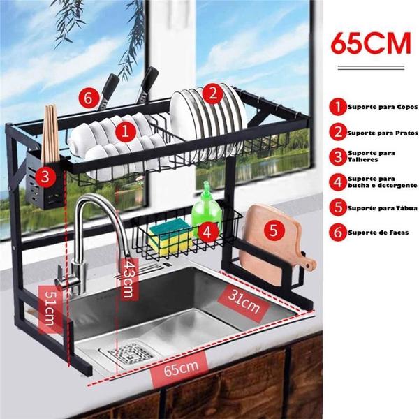 Imagem de Escorredor Rack Preto Aço Inoxidável 65cm Organizador Louça