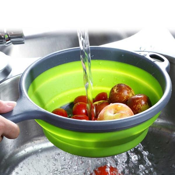 Imagem de Escorredor Retrátil Dobrável Silicone Cabo Grande Lavador Macarrão Verduras Frutas Alimentos Cozinha