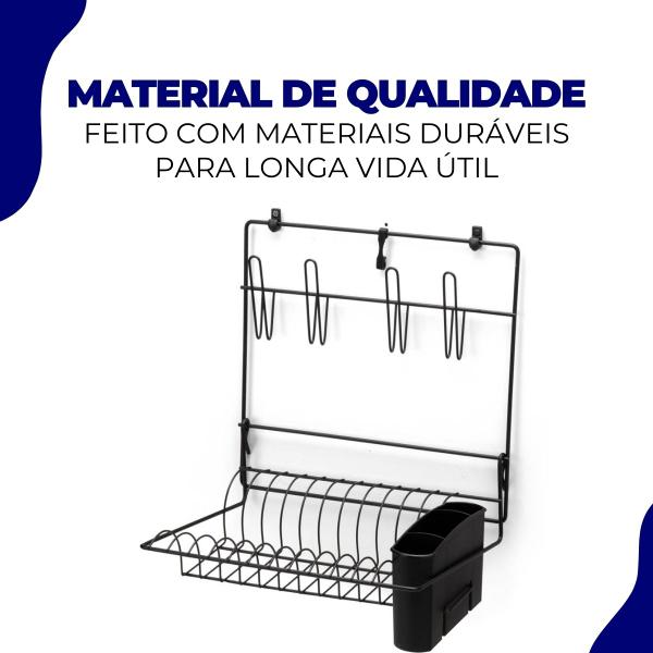 Imagem de Escorredor Secador Louça Copos Pratos Cook Home Cozinha Dobravel Suspensa Organizador Black Arthi