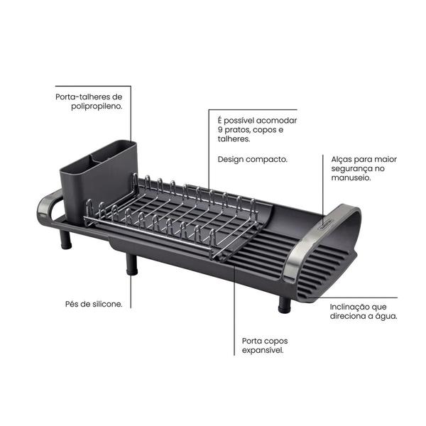 Imagem de Escorredor Tramontina de Louças e Pratos Plurale Compacto e Extensivo com Secador e Porta Talheres