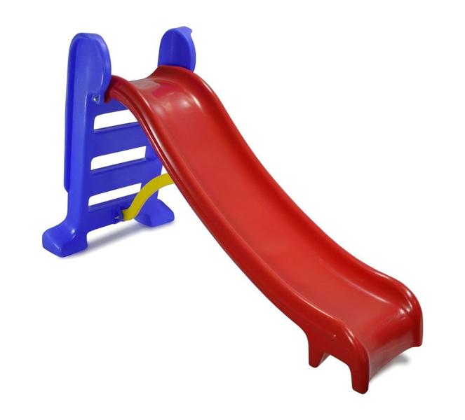 Escorregador infantil médio 3 degraus Vermelho com azul - Natalplast Imagem de Escorregador infantil médio 3 degraus Vermelho com azul