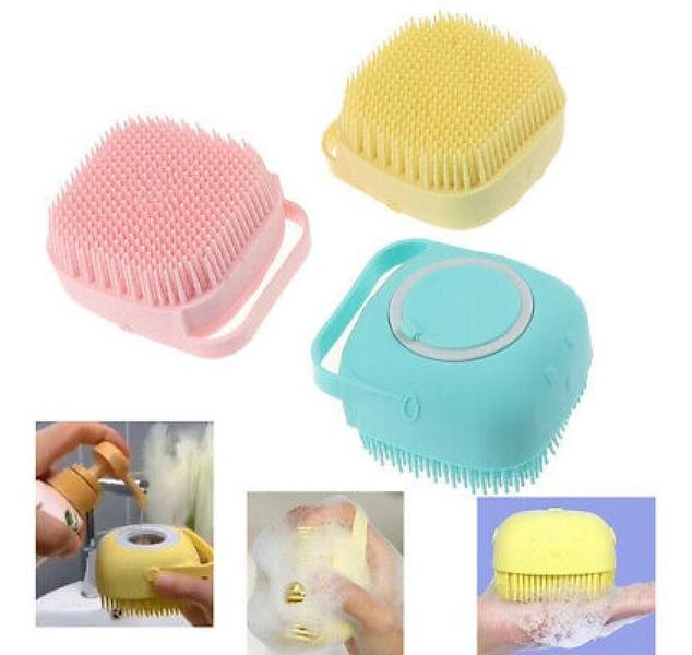 Imagem de Escova banho Ducha silicone dispenser shampoo sabão cor variada