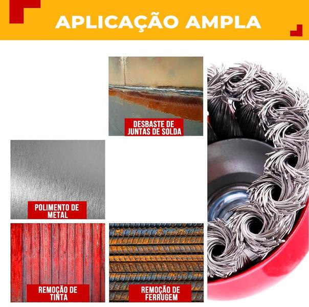 Imagem de Escova copo aço carbono trançada 4 pol. 100mm m14 ômega