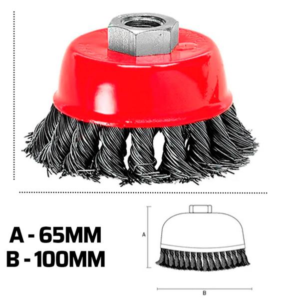 Imagem de Escova De Aço Carbono Copo 2.1/2 65 Mm Rosca M14 Fio Torcido