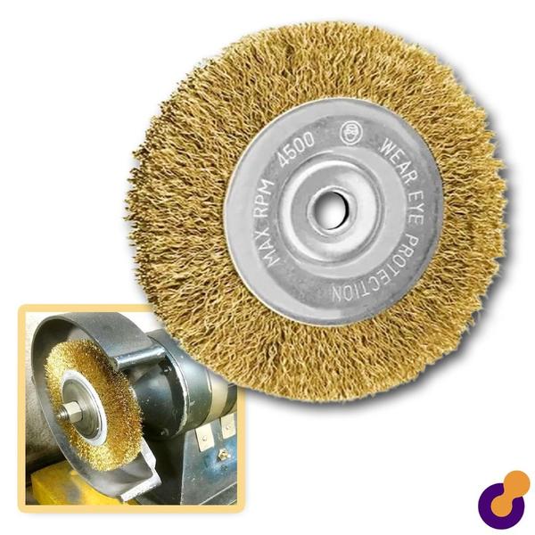 Imagem de Escova De Aço Circular Latonada Ondulada 175mm 7Pol Furo 22mm - 1 Unidade - MTX