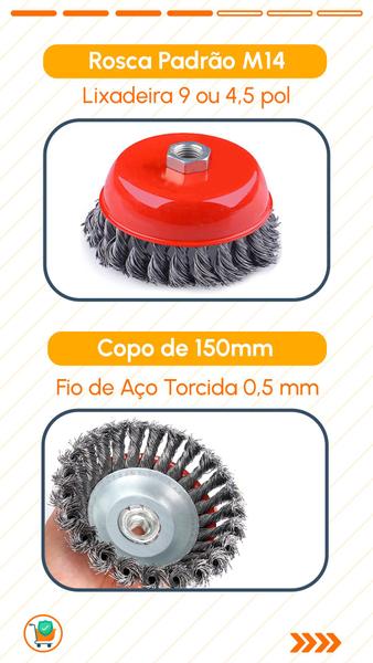 Imagem de Escova de Aço Esmerilhadeira Fio Torcido Copo 150 mm para Lixadeira M14 Esmirilhadeira Remove Ferrugem Tinta Verniz