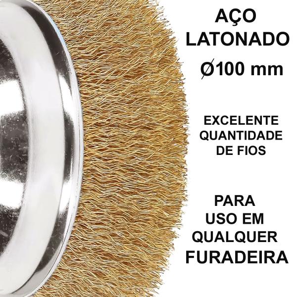 Imagem de Escova De Aço Para Furadeira Com Haste Copo 100mm 4 Pol 