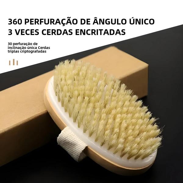 Imagem de Escova de Banho Portátil com Cerdas de Porco - Cabeça Redonda para Esfrega e Massagem