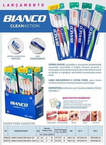 Imagem de Escova de Dente Clean Action Bianco Macia Dental - Kit 4 Uni