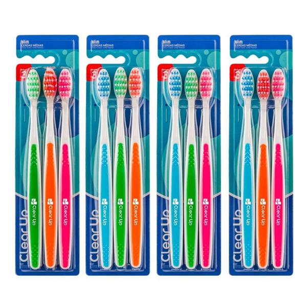 Imagem de Escova de Dente Clear Up Slim com 3 Unidades (Cores Sortidas) Multi Saúde - HC584 - Multilaser Saúde