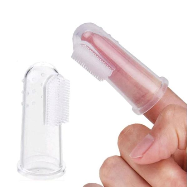 Imagem de Escova De Dente Massageadora De Dedo Bebê Silicone C/ Estojo Rosa