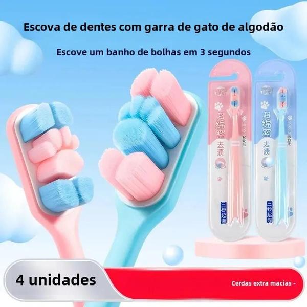 Imagem de Escova de Dentes com Cerdas Extra Macias - Desenho de Gato - Pacote com 4 Unidades