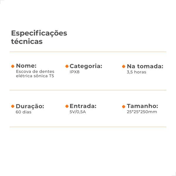 Imagem de Escova de Dentes Elétrica Inteligente Ultra Sônica 5 Modos de Limpeza Resistente à Respingos de Água IPX8 BOMIDI TX5